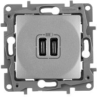 Розетка USB тип С+С без рамки Legrand Etika 2-м. 3000мА алюминий картинка